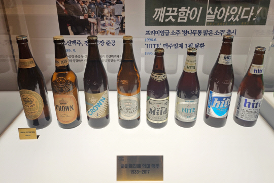 지난 9일 서울 종로구에 마련된 하이트진로 제품 라인업. 하이트진로 제공